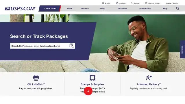 Screenshot of https://www.usps.com/