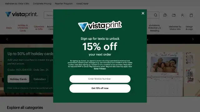 Screenshot of https://www.vistaprint.com/