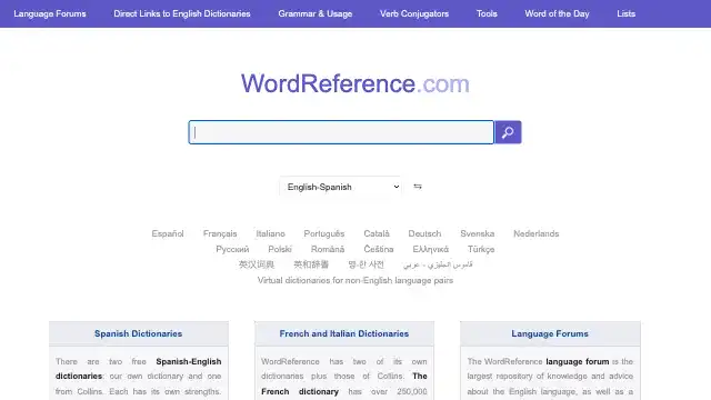 Screenshot of https://www.wordreference.com