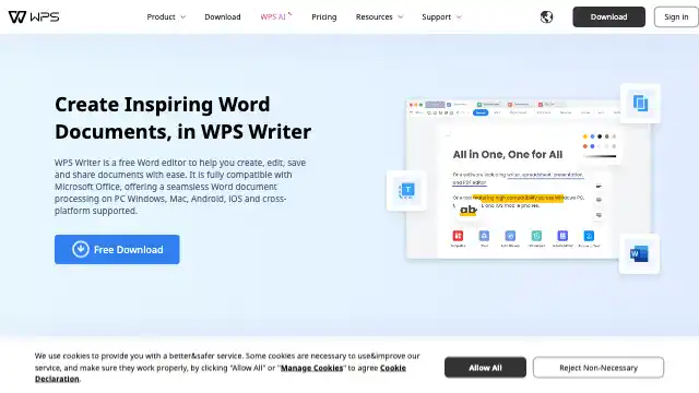 Screenshot of https://www.wps.com/writer/