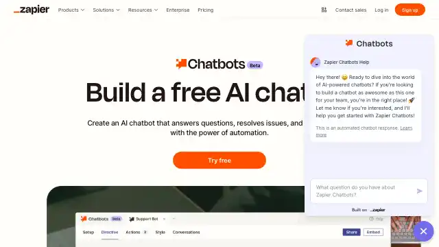 Screenshot of https://zapier.com/ai/chatbot